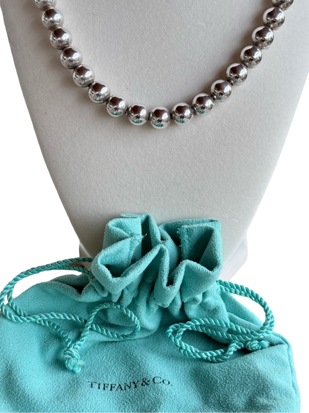 Tiffany & Co. 10mm Bead Ball Necklace Sterling Silver 18” 52 Grams🩵